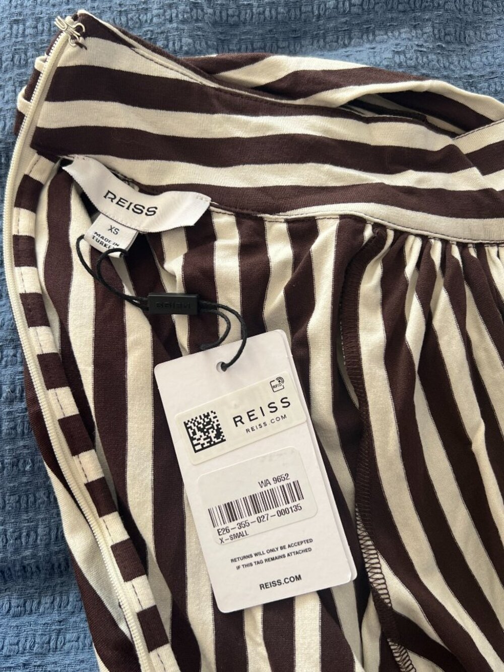 Reiss Brown/Cream Striped Jersey Asymmetric Midi Dress - Picture 3 of 4